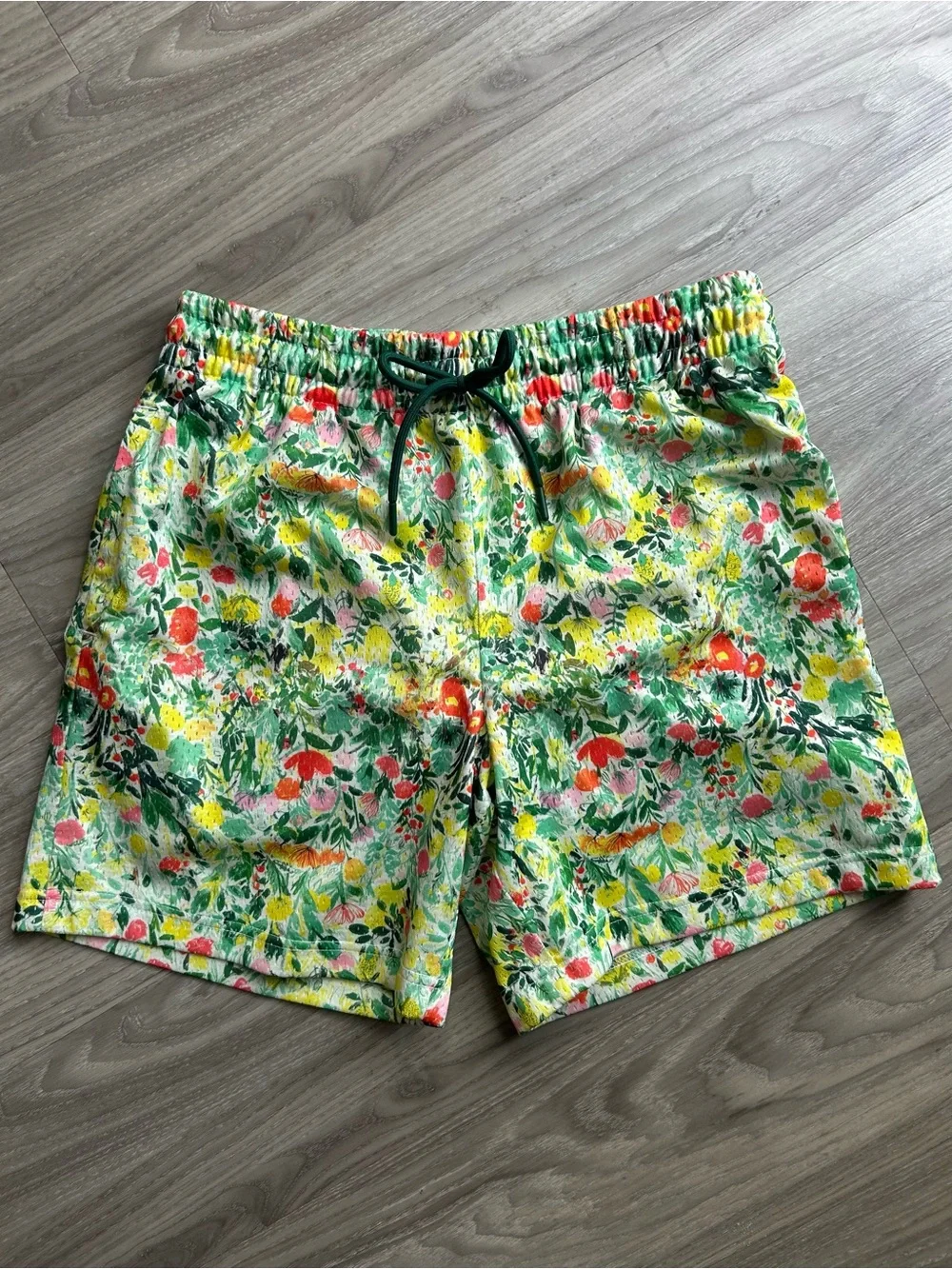 Green Multi FloralAthletic Mesh Lounge Trunks (Small)